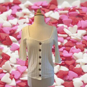 Free People Central Park Ribbed Button Front Cardigan Sweater Top Large NWT